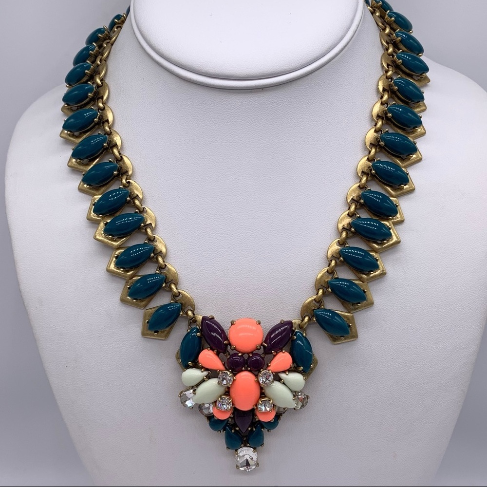 J. Crew Teal Blue Jeweled Medallion Necklace